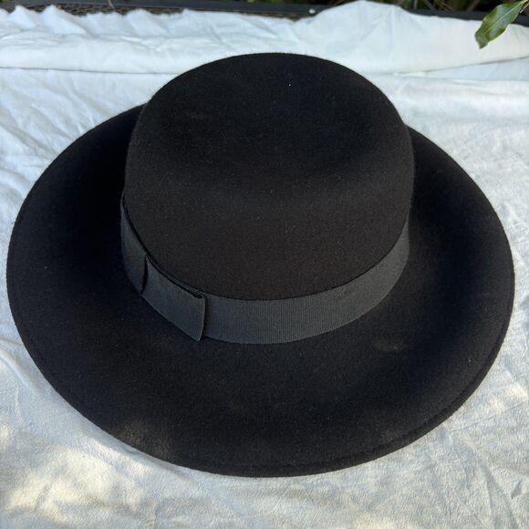 Made in Italy 100% Wool Felt Black Wide Brim Fedora Hat Classic - Picture 1 of 8